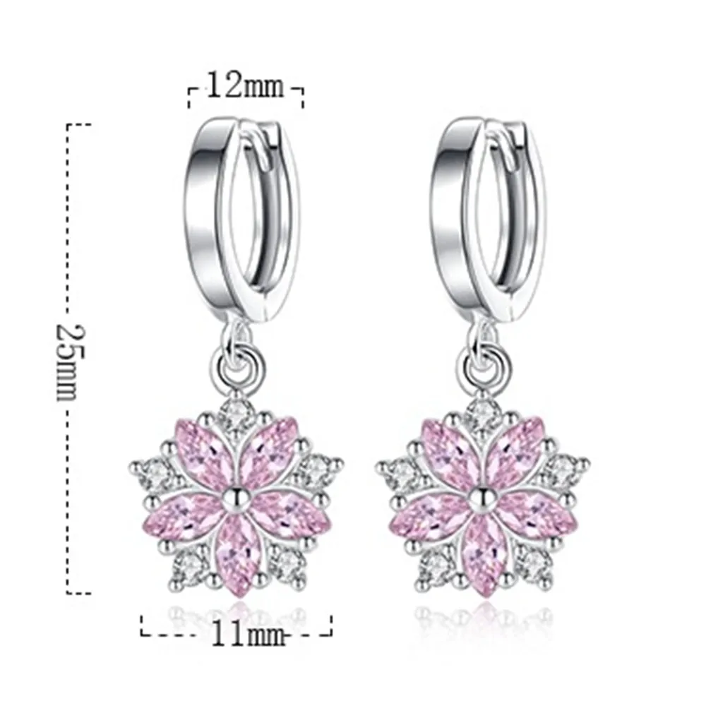 

925 Sterling Silver Earrings High Quality Jewelry Woman Fashion New Pink Crystal Zircon Retro Flower Style Hot Earrings