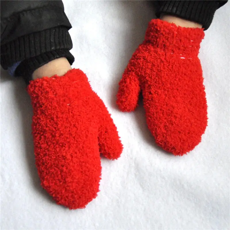 Warmom-guantes de felpa Coral para ni&ntilde;os de 1-4 a&ntilde;os, guantes bonitos de dedos completos, c&aacute;lidos y a prueba de viento, para invierno-3