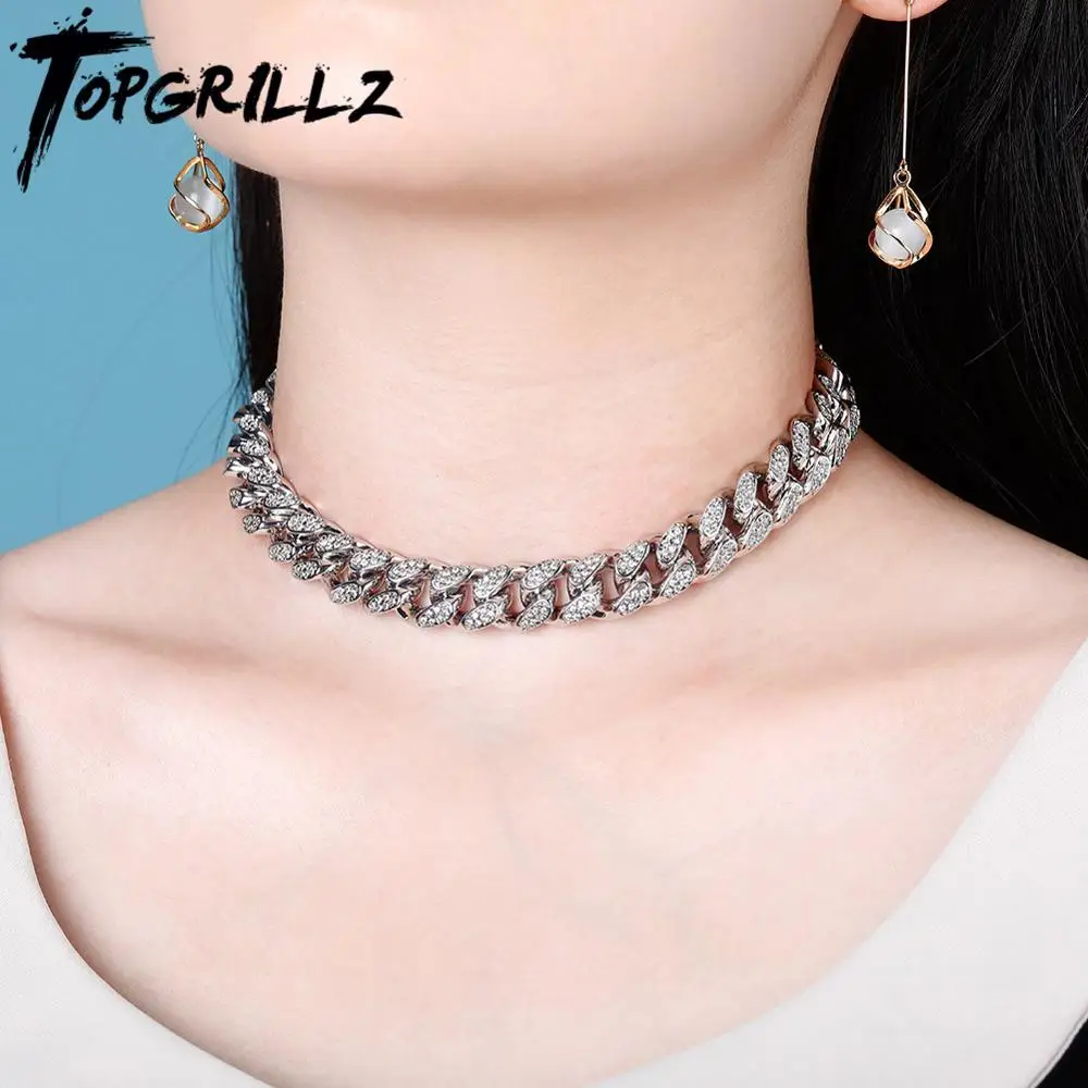 Ожерелье TOPGRILLZ женское из кубинской цепи Майами чокеры 14 мм с ледяным кубическим