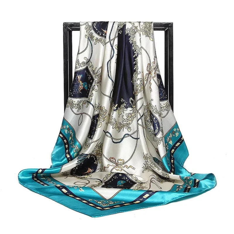 Шелковые шарфы для женщин платок с принтом атласный квадратный головной хиджаб