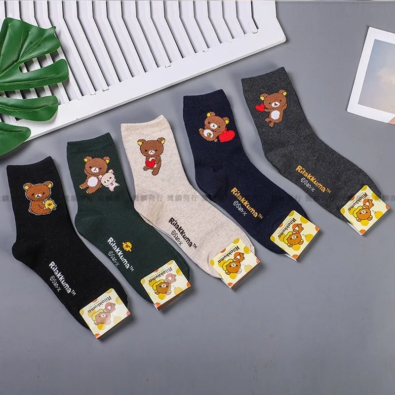 

Socks Women Rilakkuma Woman Sock Cotton Happy Colorful Standard High Sox High Quality Ladies Spring Autumn Trendy Lady Skarpetki