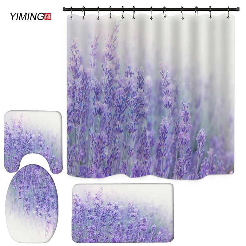 yiming new floral fragrance printing bathroom set shower curtain bathroom mat toilet cover set shower curtain home decoration free global shipping
