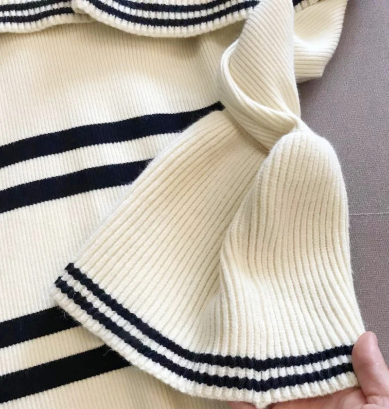 Дизайн для подиума модный полосатый вязаный свитер женский 2019 осень сексуальные