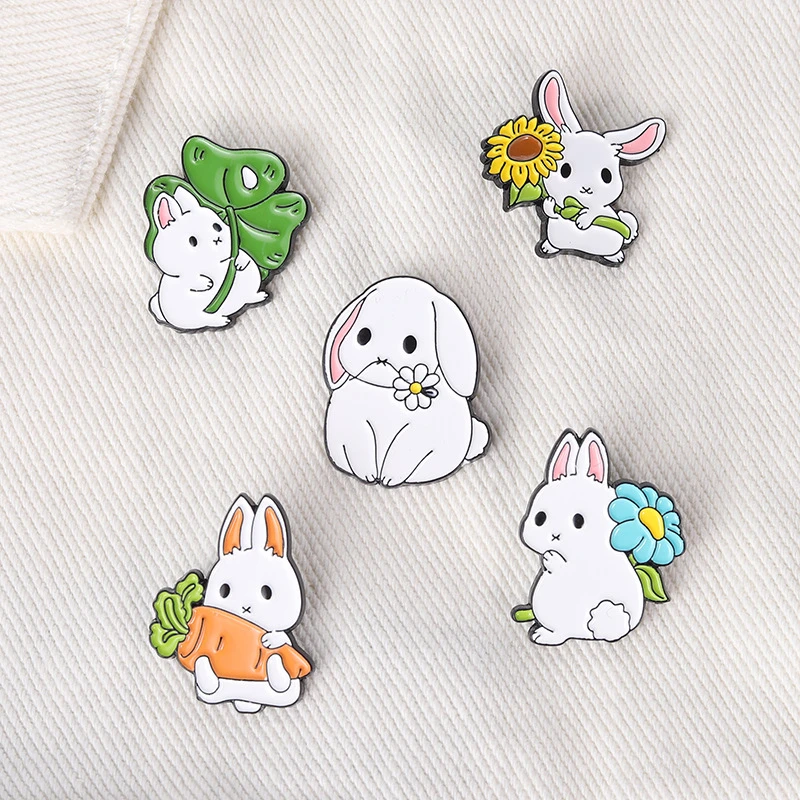 

Creative Cute Animal Shape Brooch Rabbit Biting Flower Brooch Personalized Big Ears Rabbit Brooch Cartoon Bunny Radish Gift