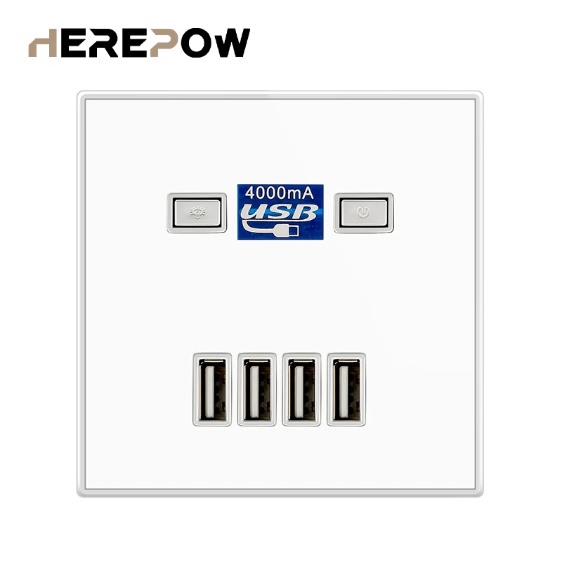 

Розетка usb Herepow с 4 USB-портами, быстрая зарядка, 5 в постоянного тока, 4 а, настенная розетка европейского стандарта, usb-розетка с usb