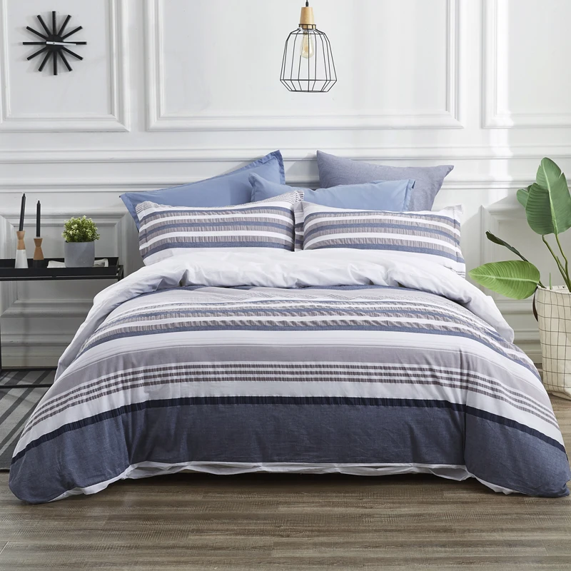 Navy Grey PHF хлопок Seersucker пряжа окрашенная пододеяльник набор с угловыми галстуками темно-серый цвет прохладный дышащий Легкий постельные принадлежности 3 шт - Цвет: Navy Grey