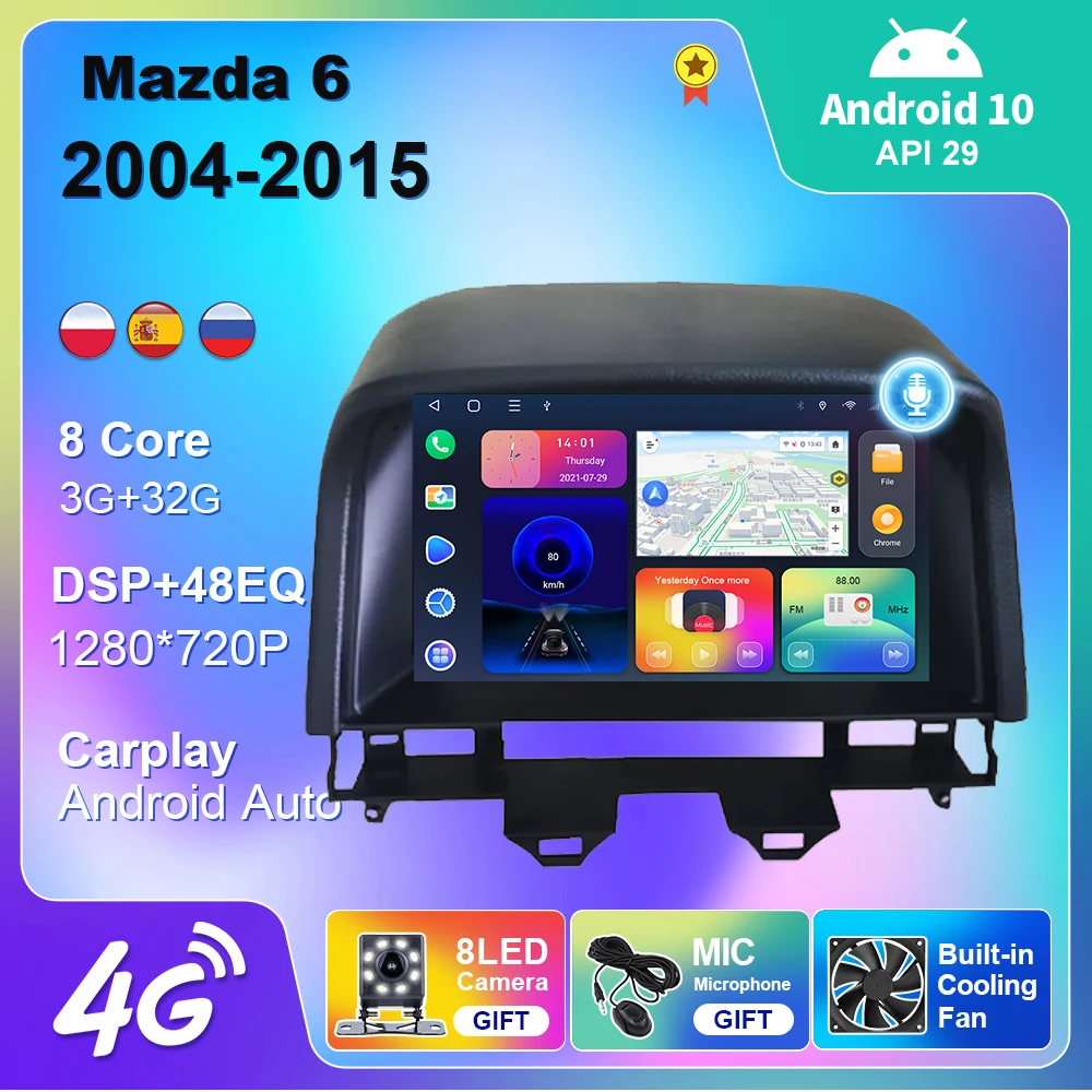 

Android 10 For Mazda 6 2002-2008 GPS Navigation Video Player 4G WIFI BT Carplay Android Auto 2 Din DVD Multimedia Player Navi