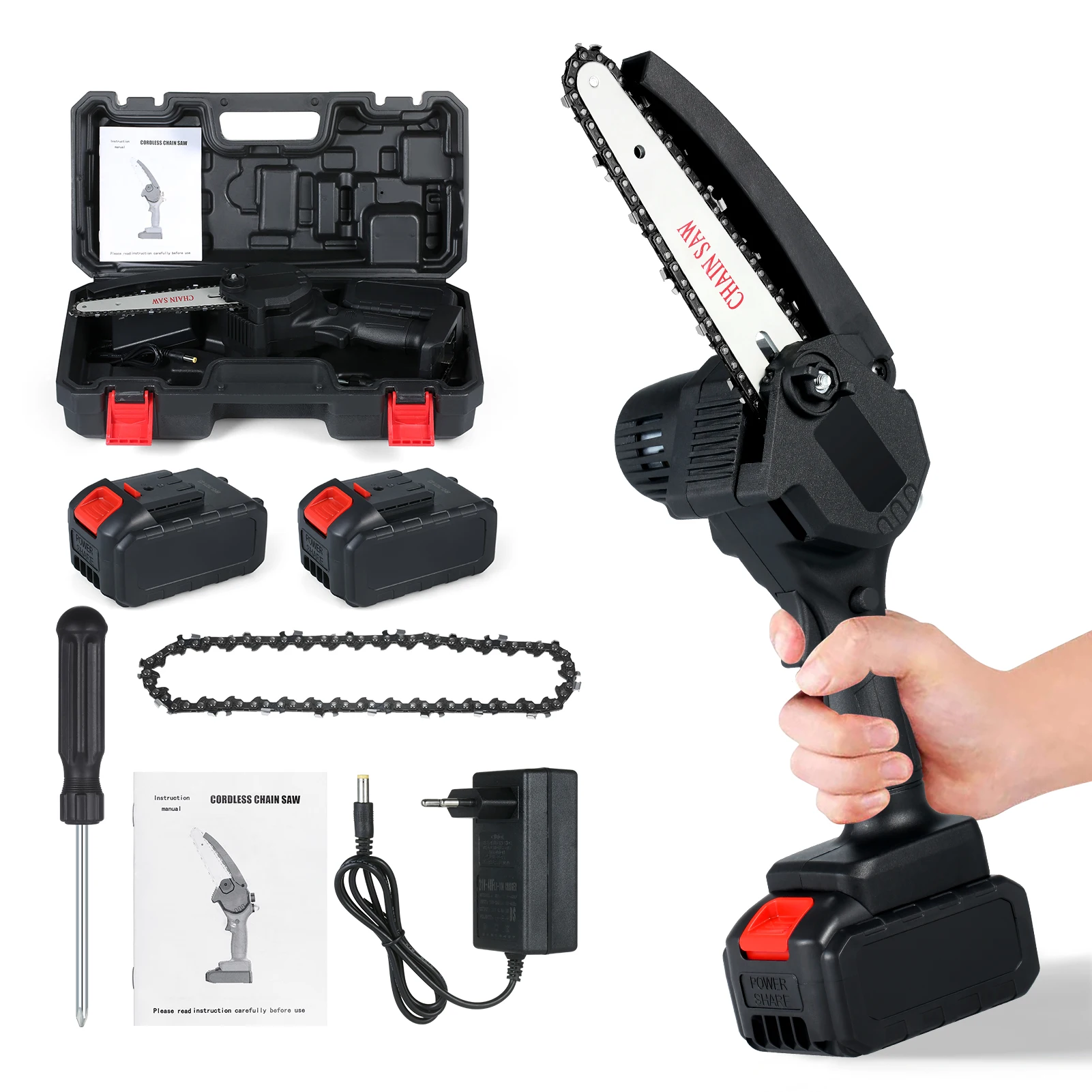 

Mini Chainsaw Handheld Cordless Chainsaw 6-Inch 21V Electric Chainsaws with 2 Pcs Batteries Garden Tools Garden Chainsaw Saw