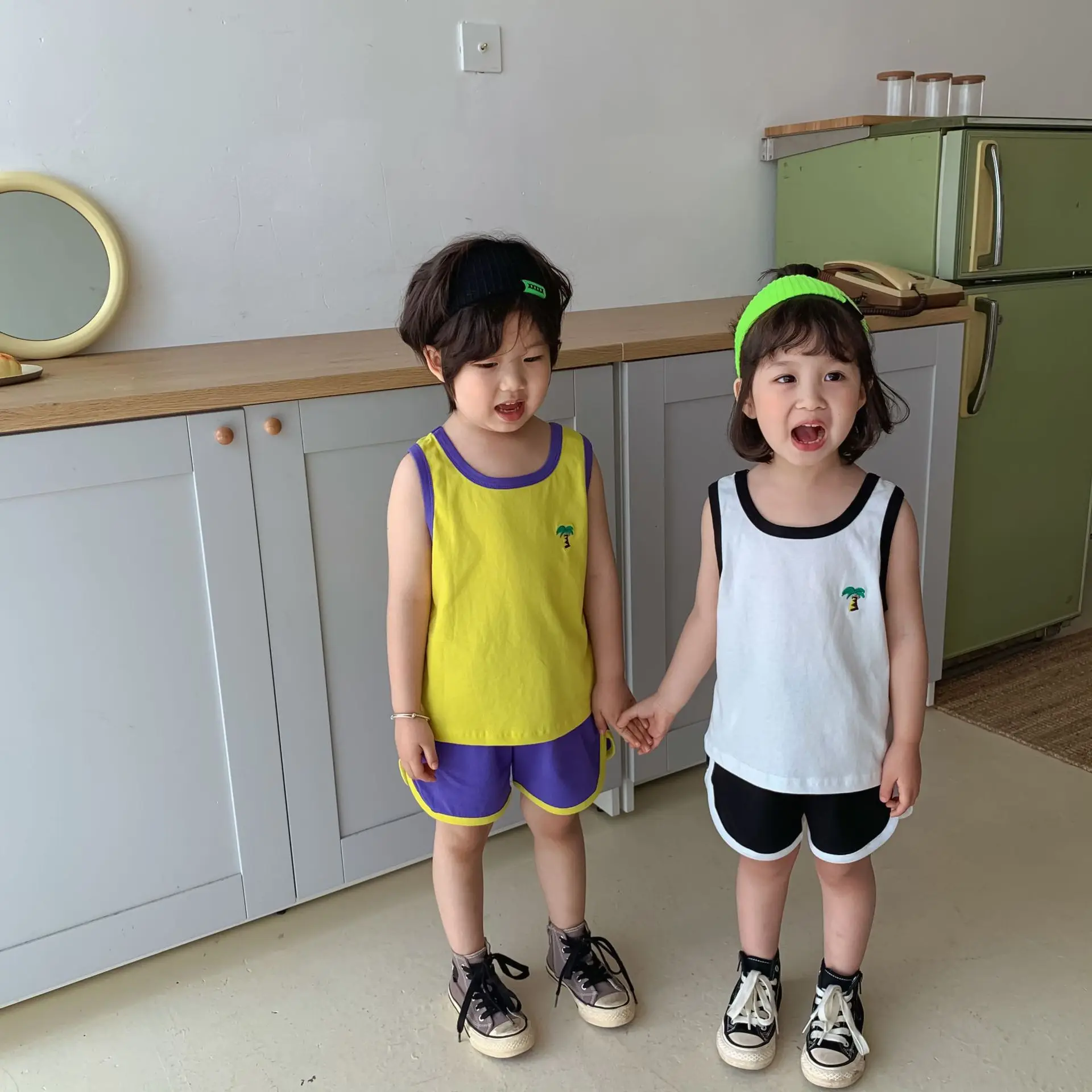 

Summer New Toddler Baby Clothes Set Boy Girl Casual Cartoon Pattern Splicing Short Sleeve Tops + Kid Cotton Thin Shorts 2pcs