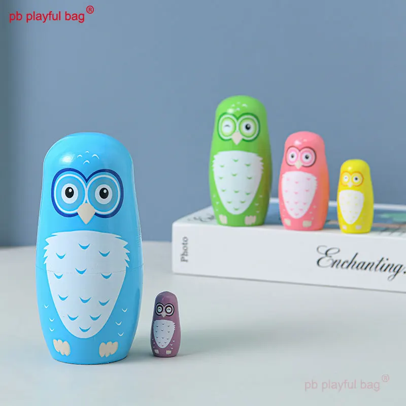 

PB Playful Bag Personalized creative hand-painted crafts five layer wooden Russian dolls animal owl series Children's Toys HG188