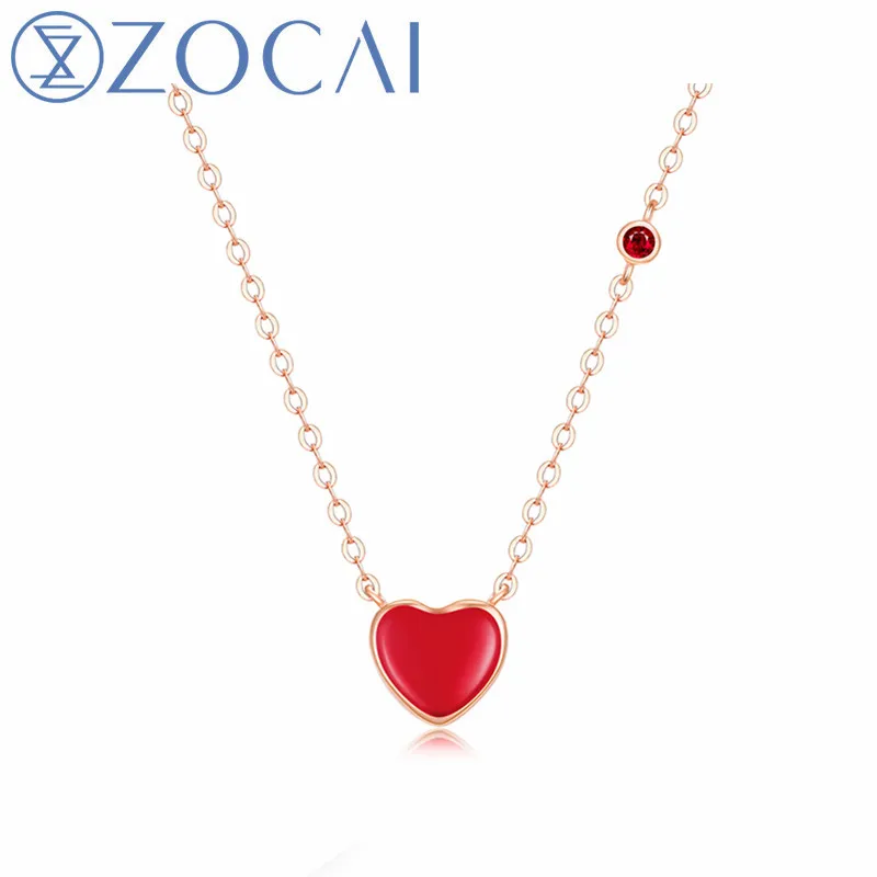 

ZOCAI романтическое ожерелье с эмалью в форме сердца, натуральный, сертифицированный 0.005ct, бриллиант и рубин, розовое золото 18K (AU750), ожерелье, с...