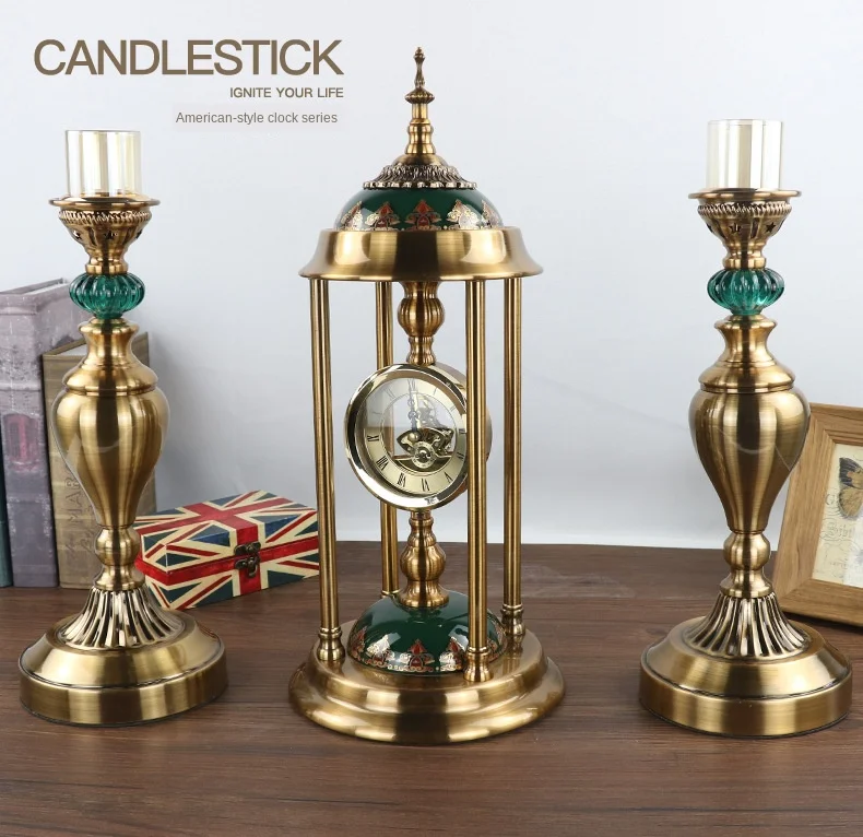 

European luxury retro table clock bedroom creative clock desktop home decoration clock table clock living room decoration mute