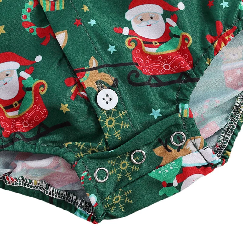 

Newborn Baby Boys Christmas Romper Short Sleeve Bow-tie Cartoon Pattern Romper for Kids Baby Boys 0-24M