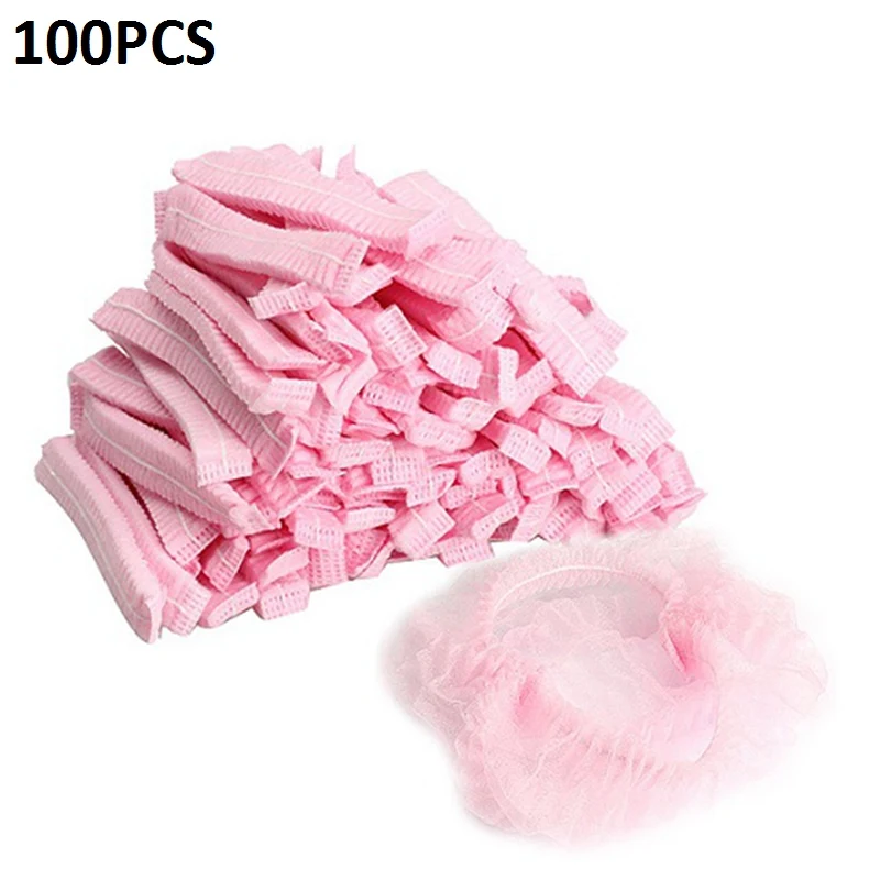 Non woven Pink 100 шт одноразовые шапки для душа, нетканые плиссированные анти-пылевые женские мужские банные шапки для волос для спа-салона, аксессуары для душа и ванной - Цвет: Non woven Pink
