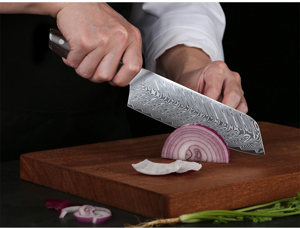 TURWHO, 7 дюймов, японские ножи шеф-повара, дамасская сталь, ножи Santoku, для мяса, фруктов, овощей, Профессиональный кухонный нож