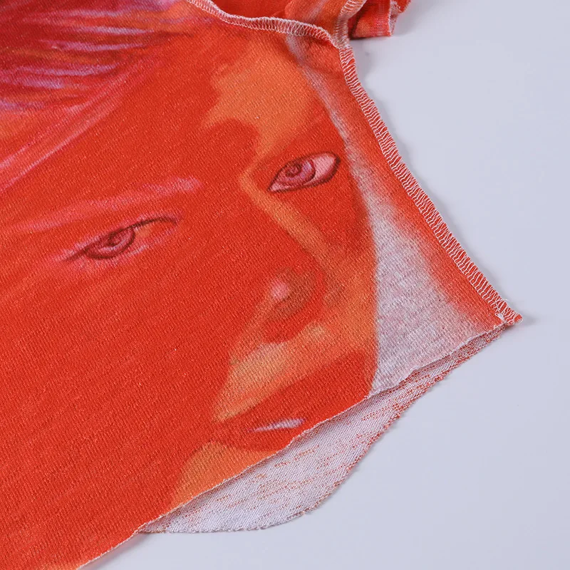 

Women's irregular T-shirt + Y2K mesh skirt, split skirt, tie-dye women's skirt suit, across the borders of Europe, America