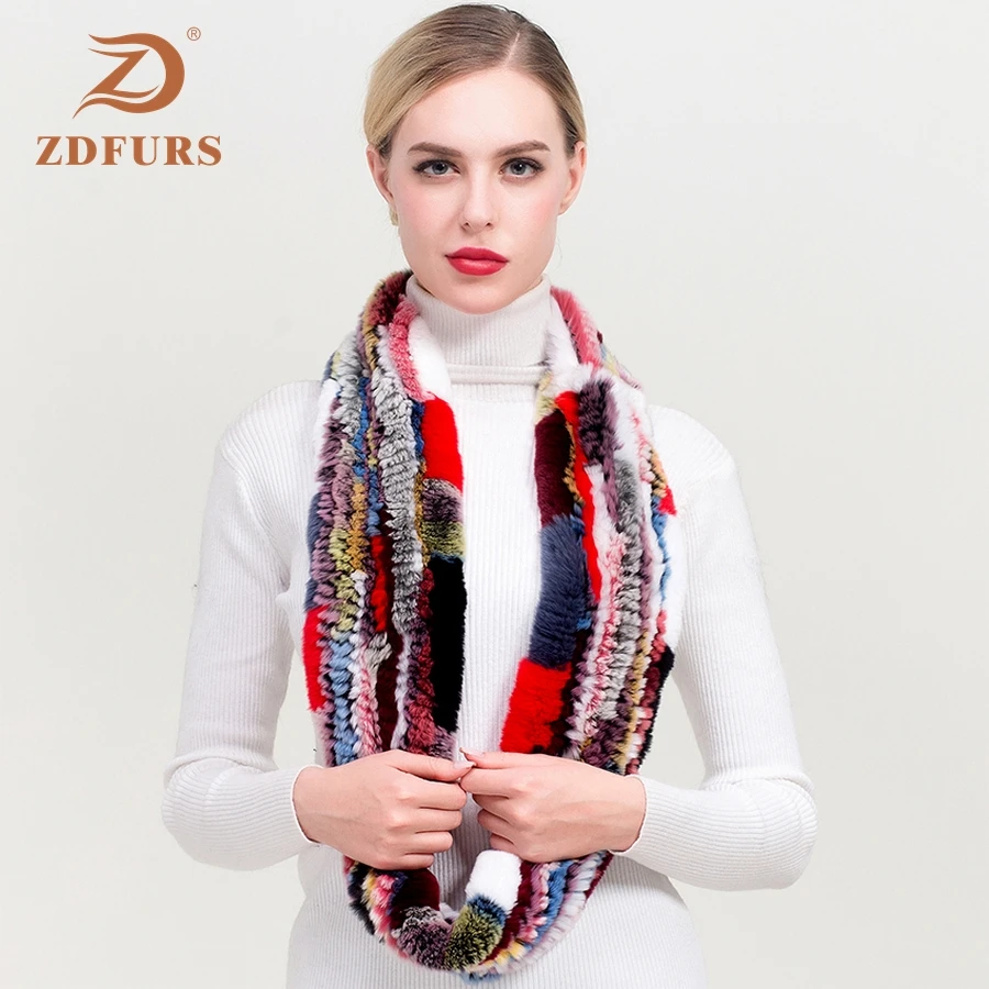 ZDFURS * для женщин бесконечность меховой шарф круг длинный мех кроличий зимние