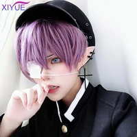 xiyue short wig natural purple straight for men women male boy synthetic hair with bangs cosplay anime halloween daily wig