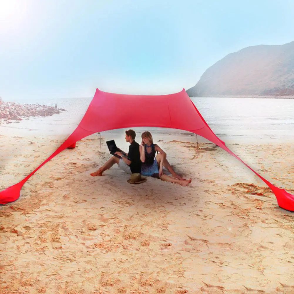 구매 해변 양산 경량 휴대용 태양 그늘 텐트 샌드백 UV 라이크라 대형 가족 캐노피 야외 해변 낚시 캠핑