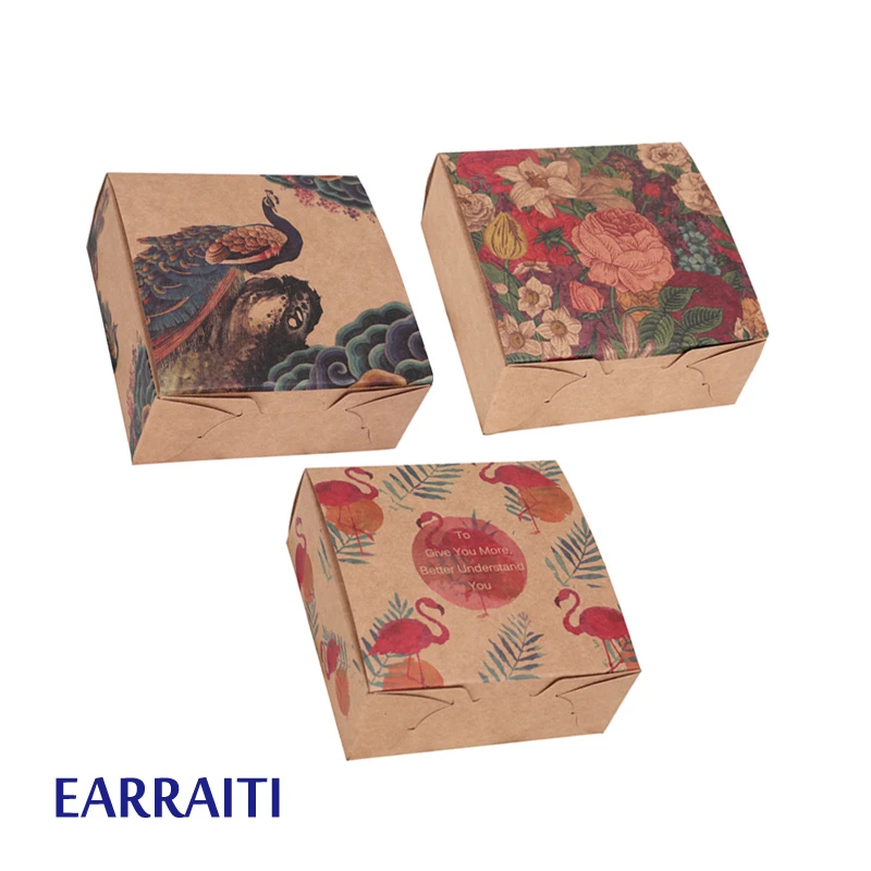 

50PCS Craft Box Paper Packaging Flamingo Peacock Flowers Kraft Gift Boxes Wedding Party Favors Food Cookies Cake Candy Gift Box