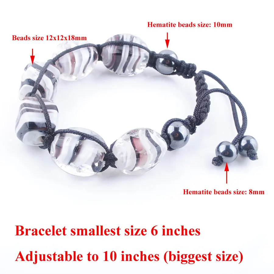 

WOJIAER Lampwork Glass Beads Hematite Beads Adjustable Healing Braided Rope Beaded Bracelet Jewelry PK764