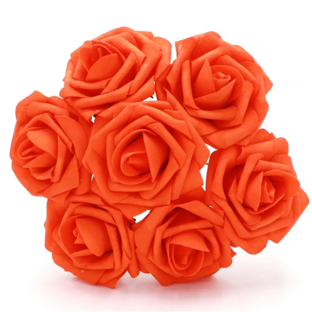 Orange 100 шт, диаметр 8 см, искусственные цветы для украшения, настоящие на ощупь, искусственные розы, цветы для свадебного букета - Цвет: Orange