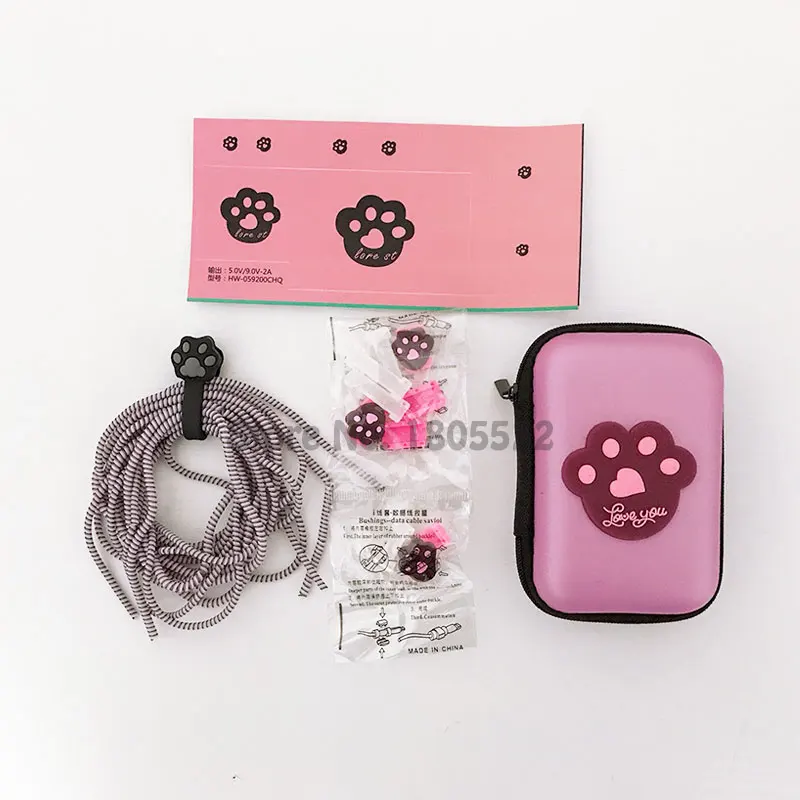 

For Huawei Mate9 P10 Earphone Case Cartoon USB Cable Earphone Protector Set With Cable Winder Stickers Spiral Cord Protector