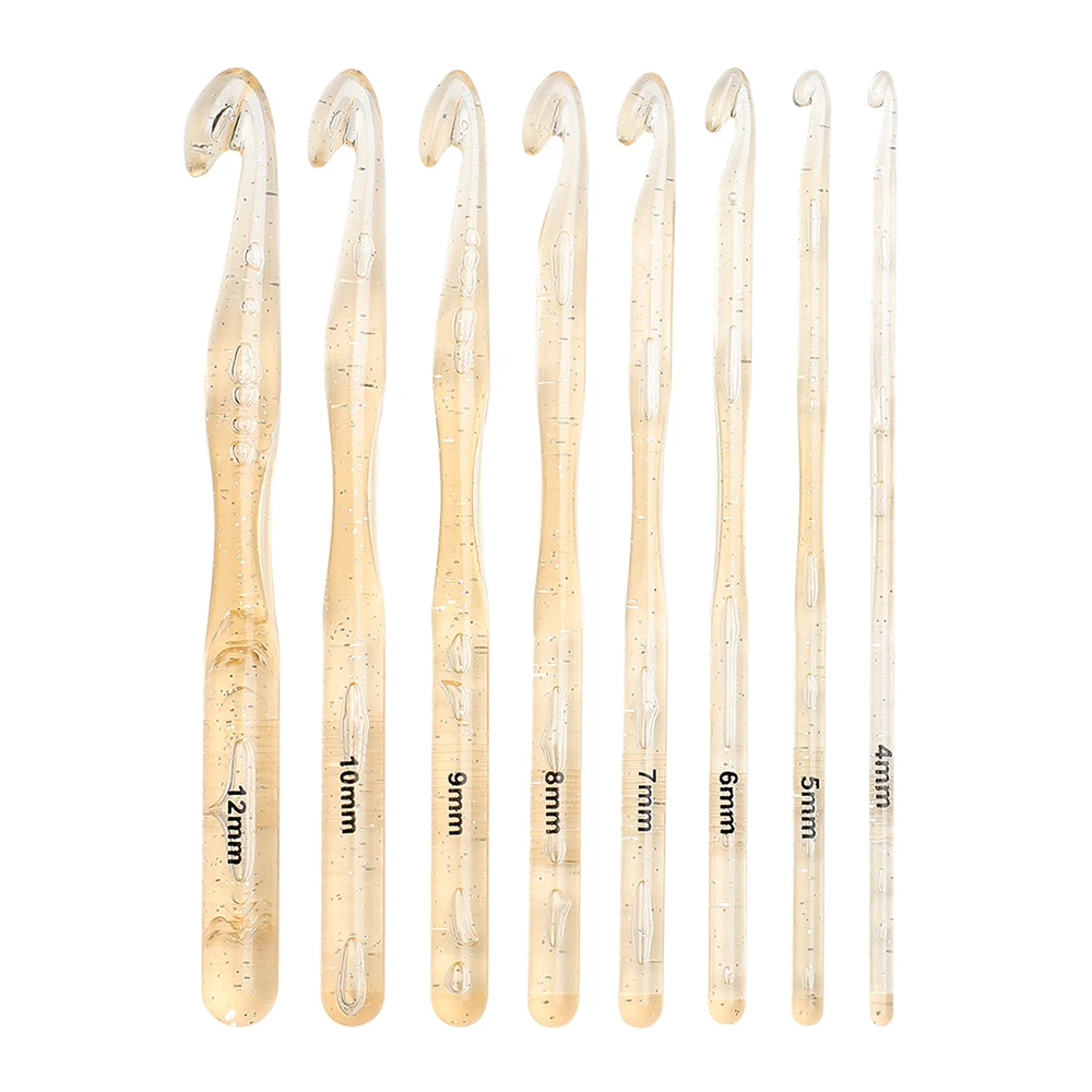 

8PCS/set 4mm-12mm Plastic handle Crystal Transparent Craft Knit Crochet Hooks Knitting Needles Weave Diy Craft Loom Tool