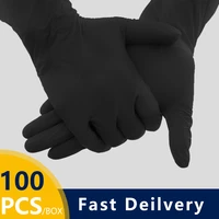 100pcsbox nitrile gloves black safety waterproof allergy free kitchen mechanic laboratory work oil resistant synthetic nitrile