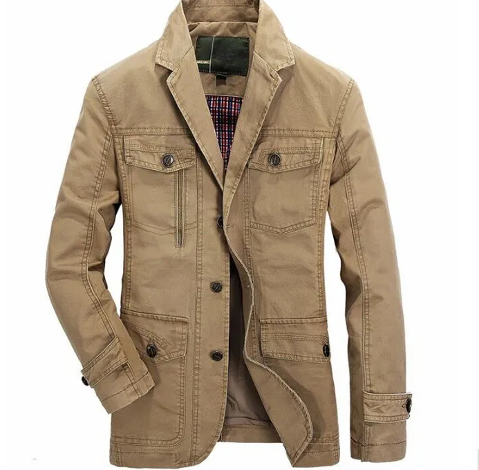 Khaki Мужские блейзеры размера плюс 5xl, хлопковые повседневные куртки, мужская верхняя одежда на весну и осень, военный костюм, мужские пальто - Цвет: Khaki