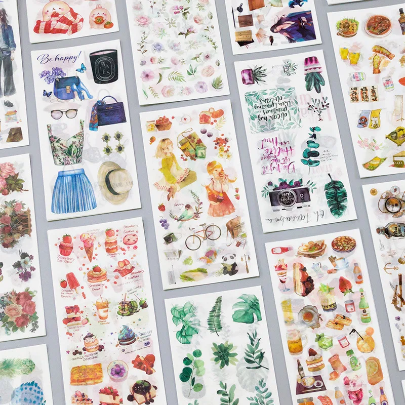 3 6sheet/пакет Kawaii с цветочным рисунком для девочек кот собака Бумага васи наклейки