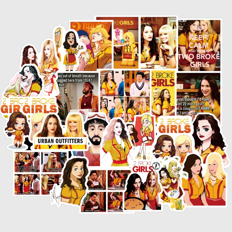 

50pcs TV show Series 2 Broke Girls Cartoon Stickers For Luggage Car Laptop Notebook Decal Fridge Toy Skateboard Sticker