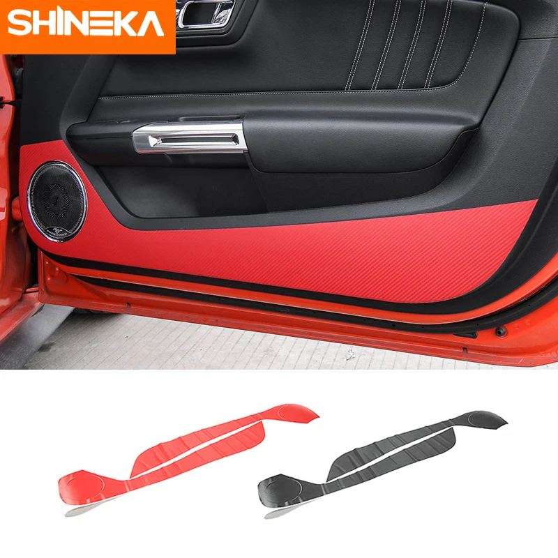 

SHINEKA Interior Mouldings for Ford Mustang Carbon Fiber Car Door Anti-kick Anti-dirty Sticker for Ford Mustang 2015 2016 2017
