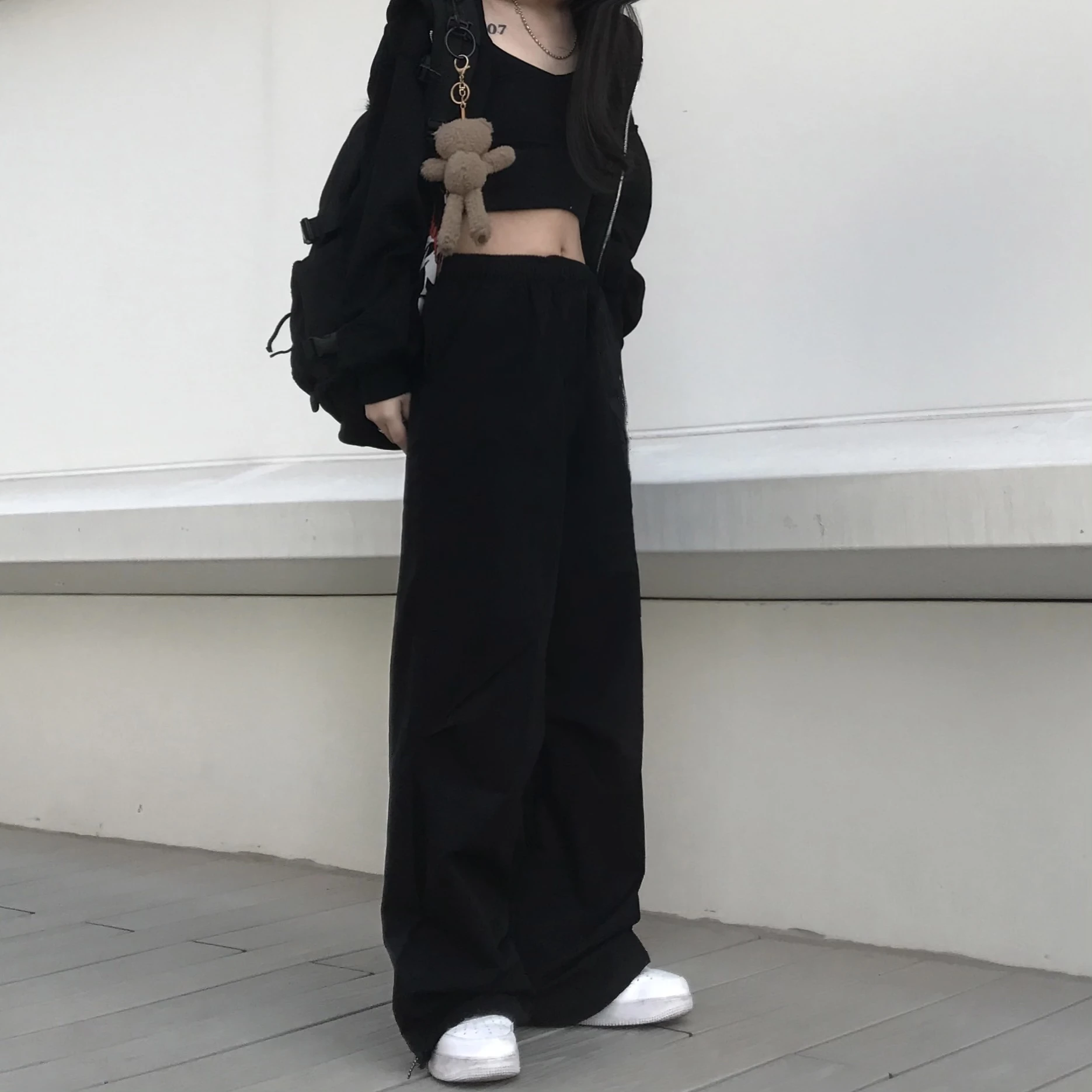 

Black for Women Spring and Summer New Ins Draping Ankle-Tied Loose High Waist Straight Wide-Leg Pants Casual