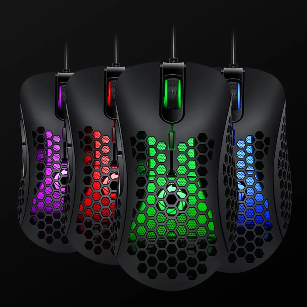 

V18 Gaming Mouse Cable Hollow out Porous Honeycomb Lightweight Colorful Glare Electric Gaming Mouse For PC