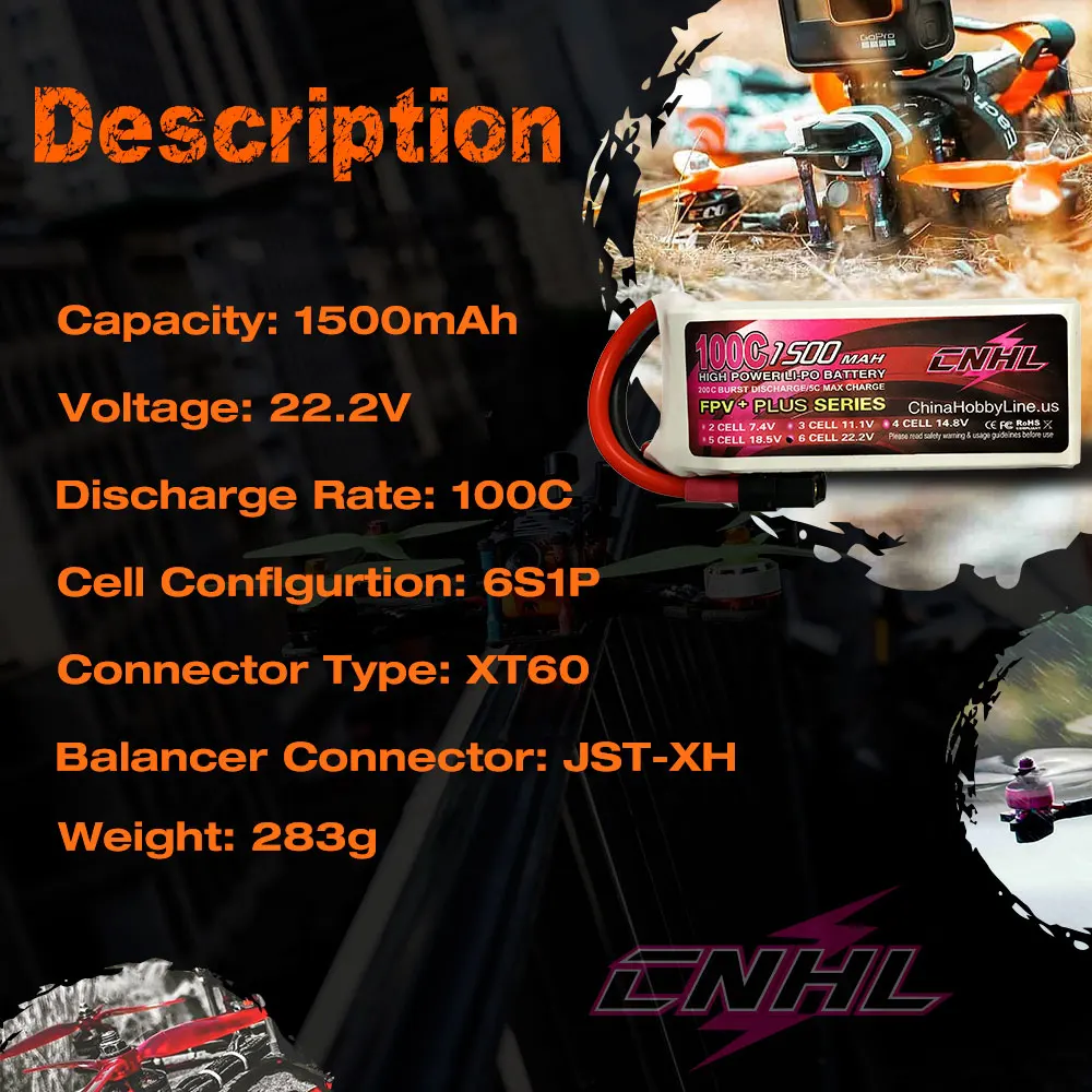 2 шт. CNHL 1500mAh 6S 22 V 100C литий полимерный аккумулятор для FPV с разъемом XT60|lipo battery|lipo