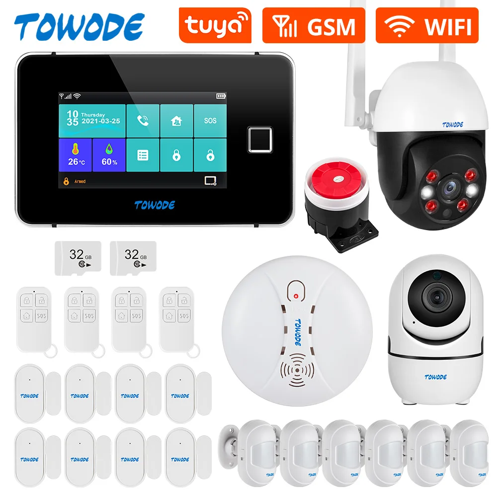 

Система охранной сигнализации TOWODE G60, умная беспроводная панель с датчиком движения, Wi-Fi, GSM, датчиком отпечатков пальцев, IP-камерой в комплек...