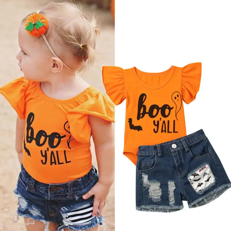 Новый детский комбинезон на Хэллоуин из 2 предметов для девочек топ джинсовые