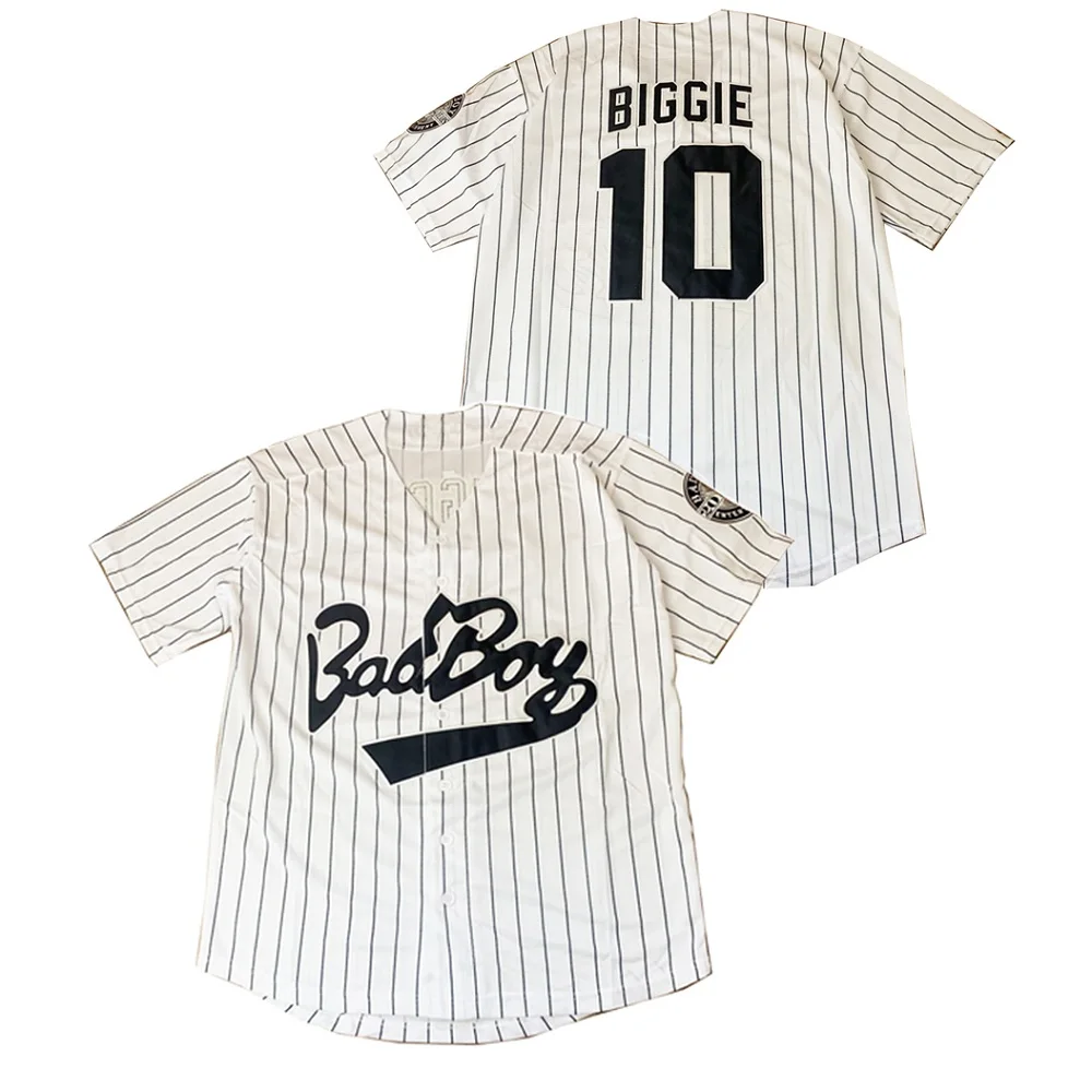

BG baseball jerseys bad boy 10 BIGGIE jersey Outdoor sportswear Embroidery sewing black stripe Hip-hop Street culture 2020 white