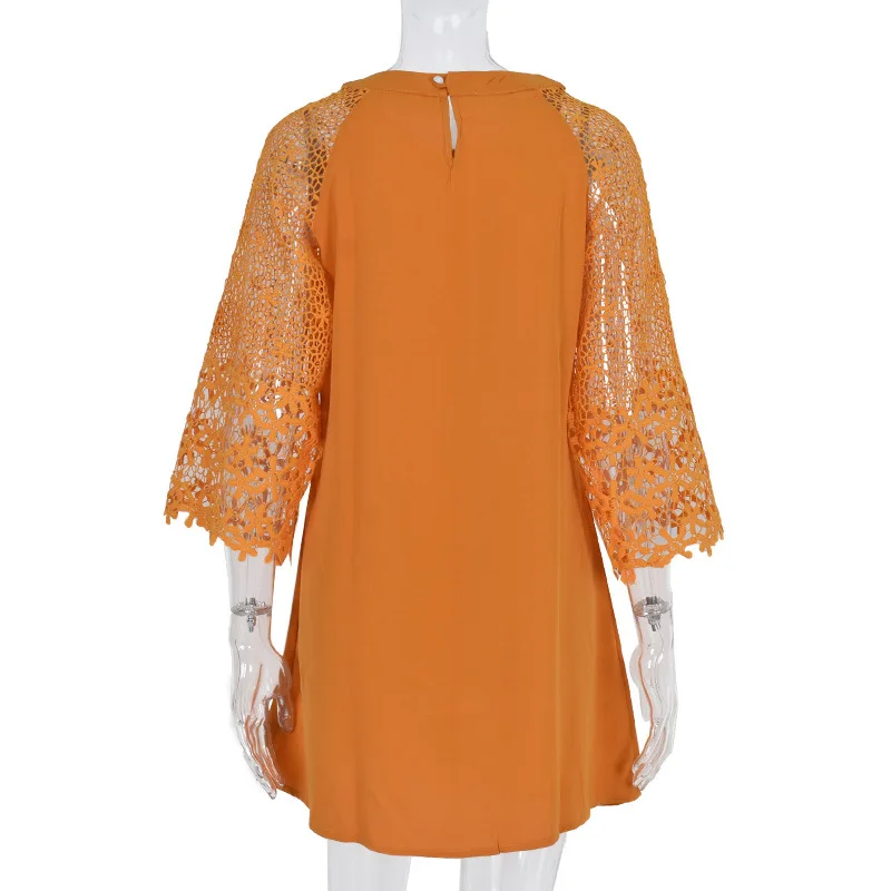 

Lace Dress Autumn o Neck Long Sleeve Woman Dress 2021 Flare Sleeve Casual Mini Loose Dresses for Women Sundress Vestidos New