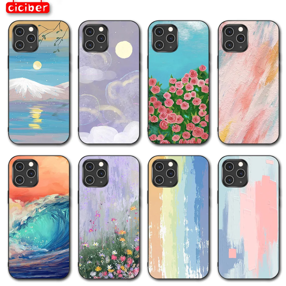 

Painting Flower Case For iPhone 12 11 Pro Max Mini Cover for iPhone 11 X XR XS MAX 7 8 6 6S Plus 5S SE 2020 Soft TPU Phone Funda