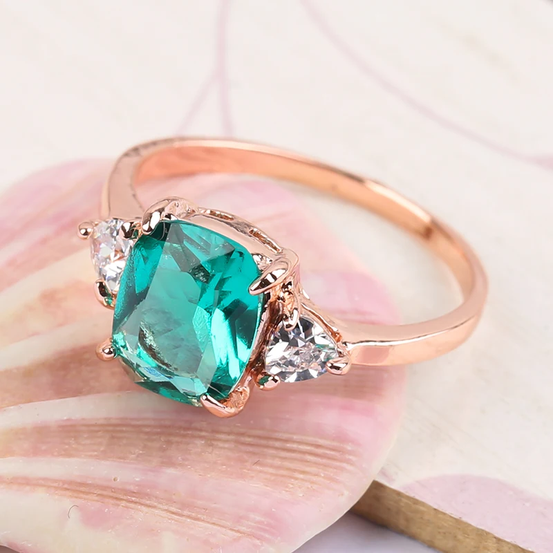 

Classic Green Glass Filledia Wedding Ring For Women Fashion Gold Color Engagement Ring for Women Elegant Wedding Jewelry