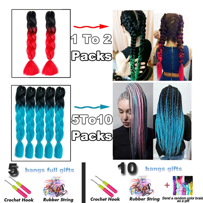 ALLOSIFY 24 Inch 100g Ombre Jumbo Synthetic Braiding Hair Extensions Crochet Braid More Than 100 Colors |