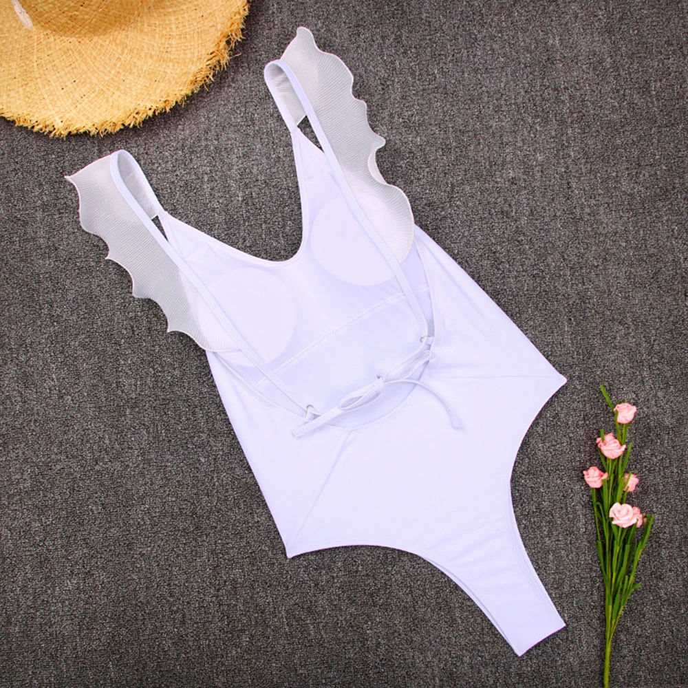

2020 Sexy Solid Swimwear Women One Piece Swimsuit Female Ruffle Bathing Suits Summer Beach Wear Backless Monokini Swimming Suit