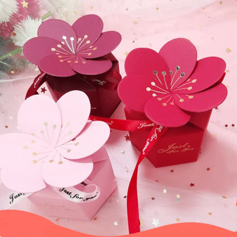 5pcs Petal Chocolate Candy Dragee Boxes Cardboard Box Wedding Card Box Decoration Paper Gift Box Packaging Event Party Supplies
