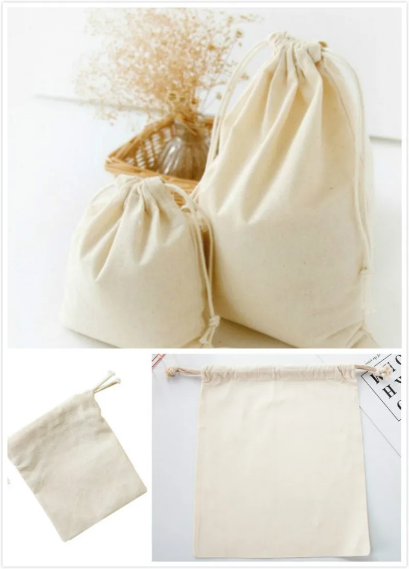 Cotton canvas bag 48x60cm reusable cotton drawstring shopping bag men and women travel shopping tote bag storage bag images - 6