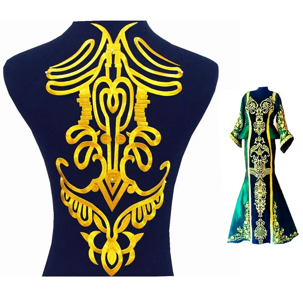 

Iron On Gold Appliques Flower Cosplay Costume Fashion Embroidered Patches Sewing Trims Gold And Silver 41cm*22cm