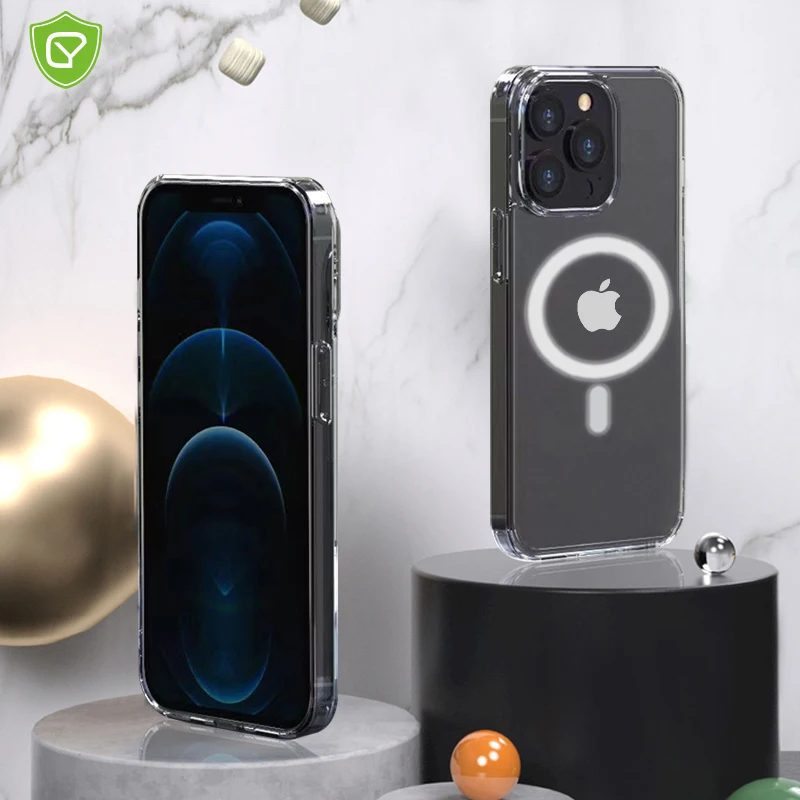 

New Magnetic adsorption Clear Case For iPhone 12 pro max Support Wireless Charging with Scratch proof hard back cover 12 mini