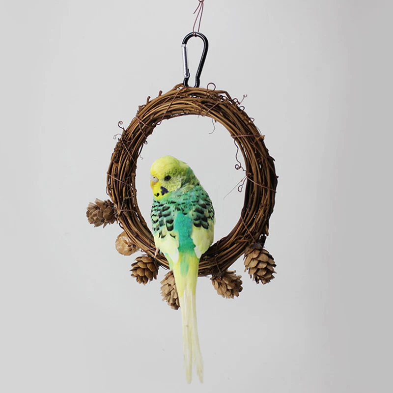 

Legendog Round Parrot Swing Funny Rattan Bird Swing Toy Cockatiel Swing for Bird Cage Handmade Woven Bird Stand Hanging Toy