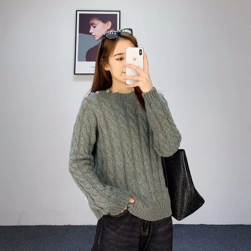 Женский короткий шерстяной свитер с переплетением модный уличный пуловер